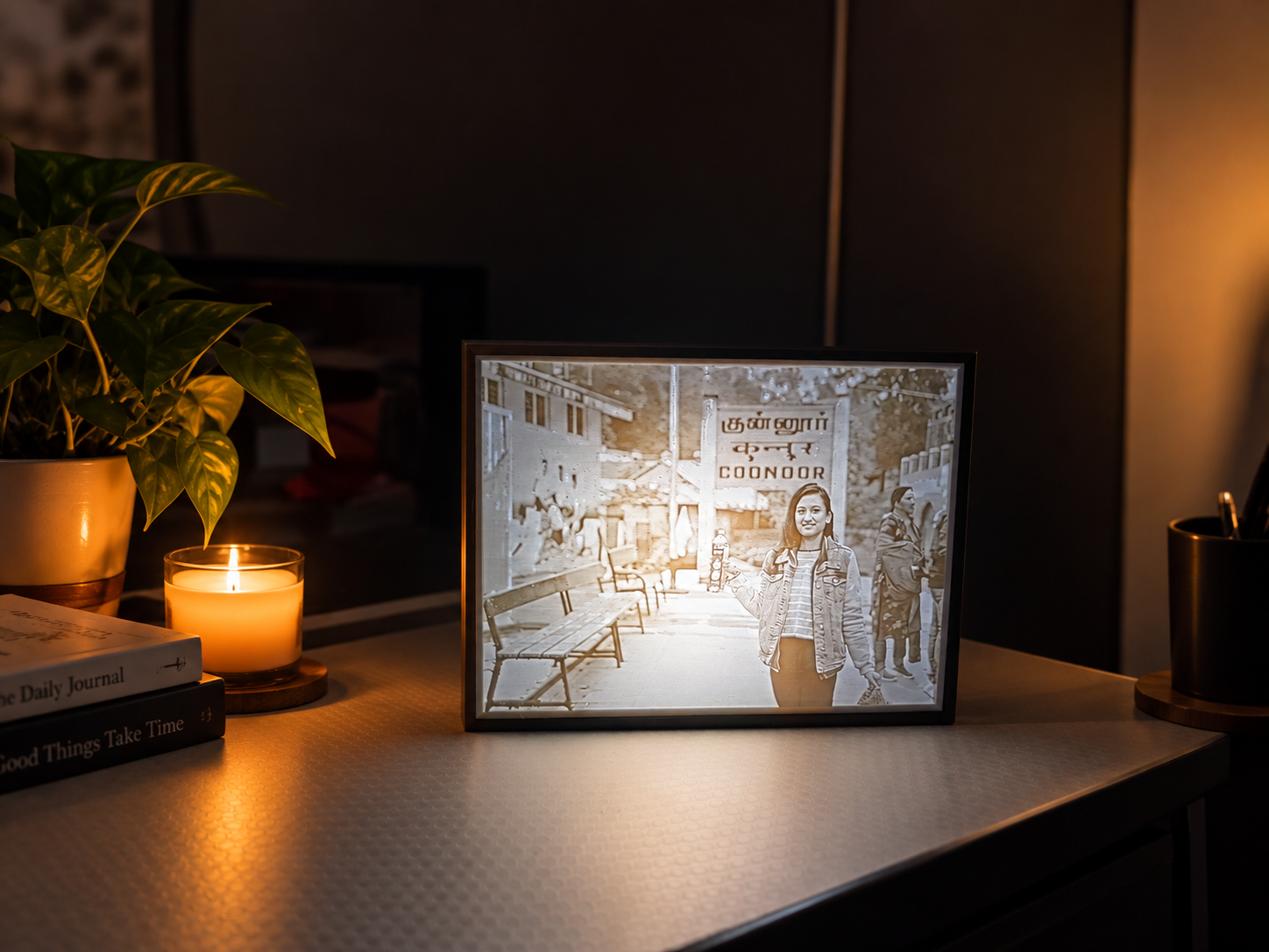 Lithophane Light Box — backlit glow in a black light box frame