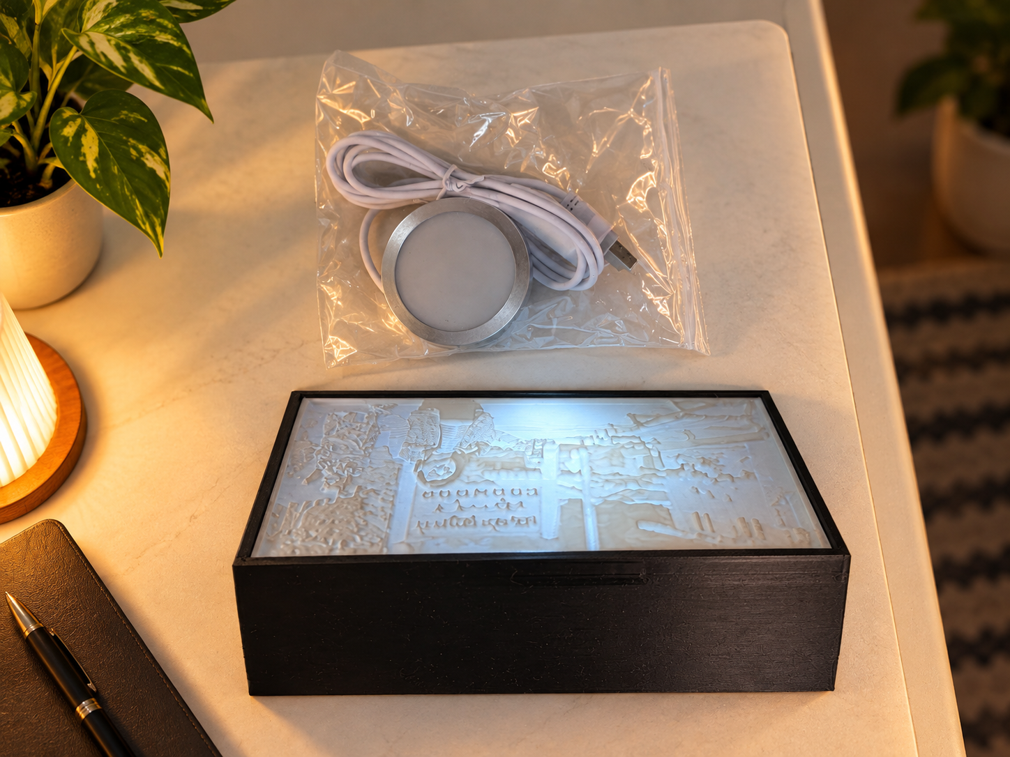 What you get: light box frame and USB LED puck